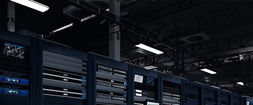Rows of server racks in a data center